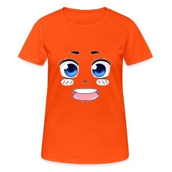 Funny Chibi Face Eyes Manga - Women's Breathable T-Shirt - neon orange - Front - AI Model Female 172 dark (172cm)