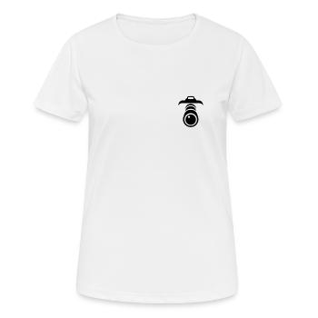 Caméra poche poitrine - T-shirt respirant Femme - blanc - Devant - AI Model Female 172 dark (172cm)