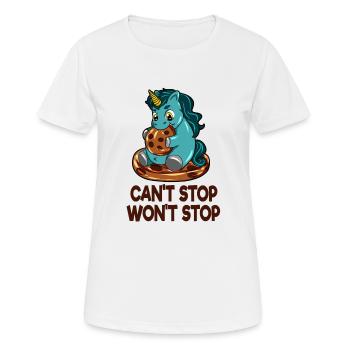 Dickes Einhorn Keks Cookie verfressen Hunger - Frauen T-Shirt atmungsaktiv - Weiß - Vorne - AI Model Female 172 dark (172cm)