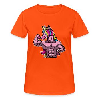 Einhorn Workout Gym Fitness Muskel Superkräfte - Frauen T-Shirt atmungsaktiv - Neonorange - Vorne - AI Model Female 172 dark (172cm)
