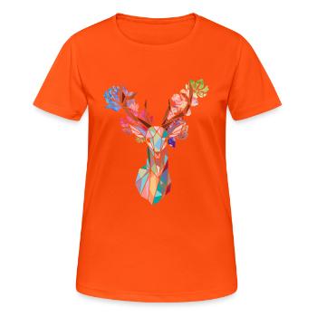 Blühende Hirsche - Frauen T-Shirt atmungsaktiv - Neonorange - Vorne - AI Model Female 172 dark (172cm)