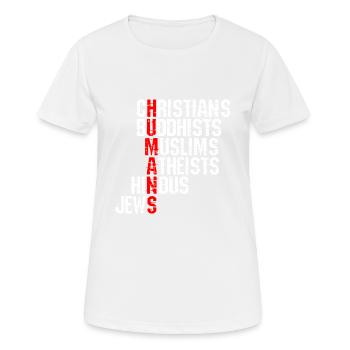 Humains - Religion Humain Paix Amour - T-shirt respirant Femme - blanc - Devant - AI Model Female 172 dark (172cm)
