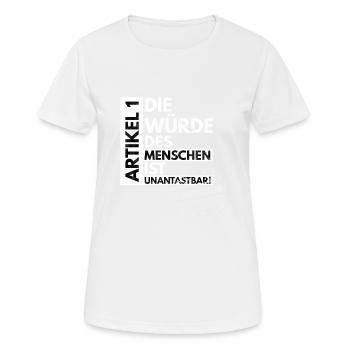 Article 1 #we are more - standing up against racism - Women's Breathable T-Shirt - white - Front - AI Model Female 172 dark (172cm)