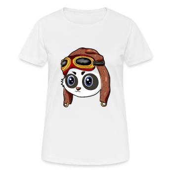 Panda Pilot Aviator Cap - Women's Breathable T-Shirt - white - Front - AI Model Female 172 dark (172cm)