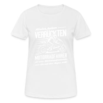 Motorrad Shirt · Superbiker · verrückt - Frauen T-Shirt atmungsaktiv - Weiß - Vorne - AI Model Female 172 dark (172cm)