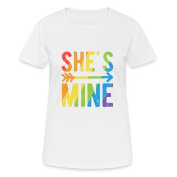She's mine! Sie gehört mir! Ehefrau Statement - Frauen T-Shirt atmungsaktiv - Weiß - Vorne - AI Model Female 172 dark (172cm)