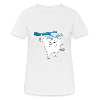 Brosses à dents, nettoyage des dents, brossage des dents, dents - T-shirt respirant Femme - blanc - Devant - AI Model Female 172 dark (172cm)
