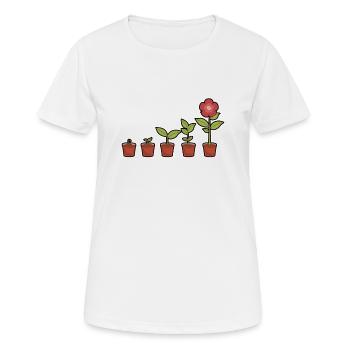 Evolution d'une fleur en fleurs dans le pot - T-shirt respirant Femme - blanc - Devant - AI Model Female 172 dark (172cm)