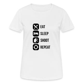 Fotografie - Frauen T-Shirt atmungsaktiv - Weiß - Vorne - AI Model Female 172 dark (172cm)