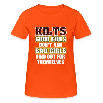 Kilt good girls bad girls Schottland Tartan Day - Frauen T-Shirt atmungsaktiv - Neonorange - Vorne - AI Model Female 172 dark (172cm)