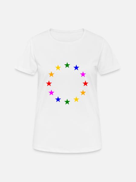 EU Sterne in Regenbogenfarben - Frauen T-Shirt atmungsaktiv - Weiß