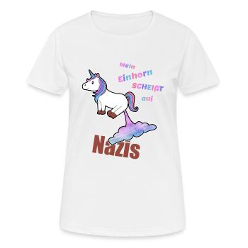 Contre les nazis T-shirt anti-racisme Licorne - T-shirt respirant Femme - blanc - Devant - AI Model Female 172 dark (172cm)