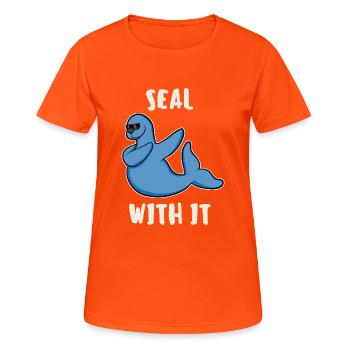Lustig Dabbing Seal Robbe Seehund Seelöwe Geschenk - Women's Breathable T-Shirt - neon orange - Front - AI Model Female 172 dark (172cm)