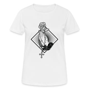 Mains en prière Mains en prière avec chapelet à Dieu - T-shirt respirant Femme - blanc - Devant - AI Model Female 172 dark (172cm)