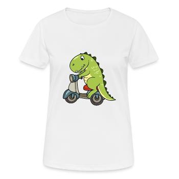 Moped Mofa Zweirad Dino Dinosaurier Biker - Frauen T-Shirt atmungsaktiv - Weiß - Vorne - AI Model Female 172 dark (172cm)