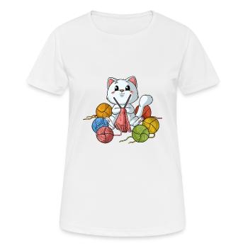 Cat Knitting Kitten Wool Ball of Wool Kitty - Women's Breathable T-Shirt - white - Front - AI Model Female 172 dark (172cm)
