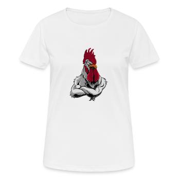 Hahn, Kampfhuhn, Kampfhahn, Huhn mit Muskeln - Frauen T-Shirt atmungsaktiv - Weiß - Vorne - AI Model Female 172 dark (172cm)