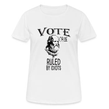 Abstimmen oder von Idioten regiert werden | Plato - Frauen T-Shirt atmungsaktiv - Weiß - Vorne - AI Model Female 172 dark (172cm)