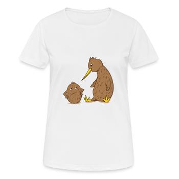 Kiwivogel unterhält sich mit Kiwifrucht - Frauen T-Shirt atmungsaktiv - Weiß - Vorne - AI Model Female 172 dark (172cm)