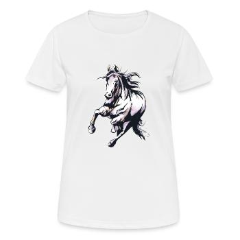 Grand cheval monte un cheval sauvage dans un style aquarelle - T-shirt respirant Femme - blanc - Devant - AI Model Female 172 dark (172cm)
