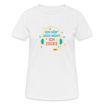 ich hoer dich nicht ich zocke minimalistisch grafi - Frauen T-Shirt atmungsaktiv - Weiß - Vorne - AI Model Female 172 dark (172cm)