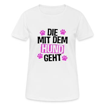Die mit dem Hund geht - Frauen T-Shirt atmungsaktiv - Weiß - Vorne - AI Model Female 172 dark (172cm)