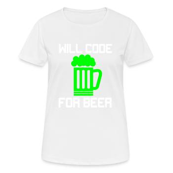 Will Code for Beer, Funny Programmer T-Shirt - Women's Breathable T-Shirt - white - Front - AI Model Female 172 dark (172cm)