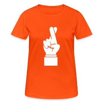 Daumen drücken - Frauen T-Shirt atmungsaktiv - Neonorange - Vorne - AI Model Female 172 dark (172cm)