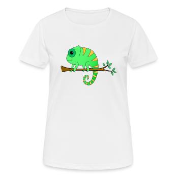 Chamäleon auf einem Ast - Frauen T-Shirt atmungsaktiv - Weiß - Vorne - AI Model Female 172 dark (172cm)