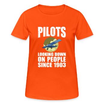 Les pilotes regardent les gens depuis 1903 - T-shirt respirant Femme - orange néon - Devant - AI Model Female 172 dark (172cm)