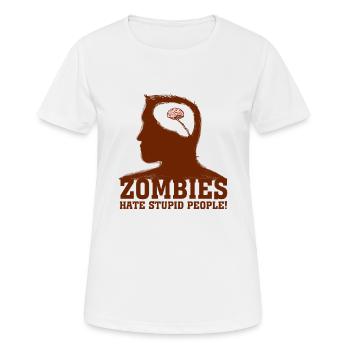 Zombies Hate Stupid People Halloween Brain - Women's Breathable T-Shirt - white - Front - AI Model Female 172 dark (172cm)