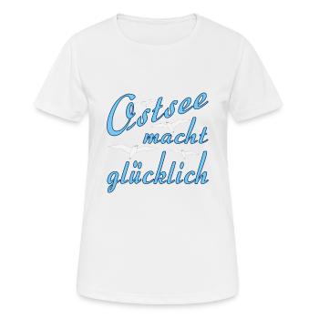 Moeven Ostsee macht gluecklich - Frauen T-Shirt atmungsaktiv - Weiß - Vorne - AI Model Female 172 dark (172cm)