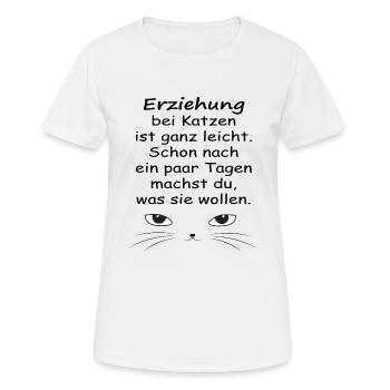 Katzenshirt "Erziehung bei Katzen" - Frauen T-Shirt atmungsaktiv - Weiß - Vorne - AI Model Female 172 dark (172cm)