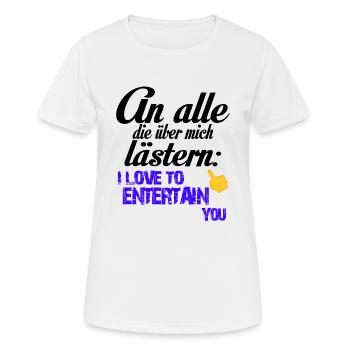An alle die über mich lästern - Frauen T-Shirt atmungsaktiv - Weiß - Vorne - AI Model Female 172 dark (172cm)
