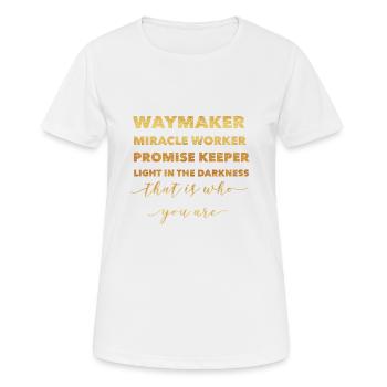 Waymaker & Christliche Kleidung - Frauen T-Shirt atmungsaktiv - Weiß - Vorne - AI Model Female 172 dark (172cm)