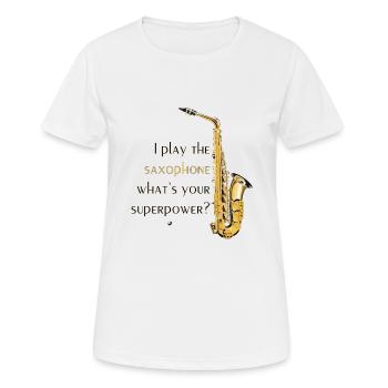 Illustration de saxophone avec inscription - T-shirt respirant Femme - blanc - Devant - AI Model Female 172 dark (172cm)