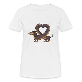Süßer Dackel der eine Herzform macht. Design - Frauen T-Shirt atmungsaktiv - Weiß - Vorne - AI Model Female 172 dark (172cm)
