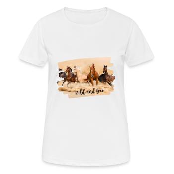 Pferde Wüste reiten wild frei - Frauen T-Shirt atmungsaktiv - Weiß - Vorne - AI Model Female 172 dark (172cm)