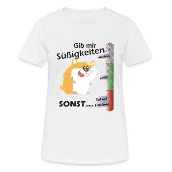 Gib mir Süßigkeiten, sonst... Witziger Hamster - Frauen T-Shirt atmungsaktiv - Weiß - Vorne - AI Model Female 172 dark (172cm)