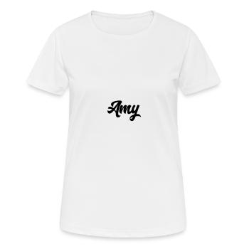 Amy benutzerdefinierte Text Geburtstagsname - Frauen T-Shirt atmungsaktiv - Weiß - Vorne - AI Model Female 172 dark (172cm)