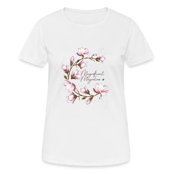 Magnolien cercle image avec inscription - T-shirt respirant Femme - blanc - Devant - AI Model Female 172 dark (172cm)