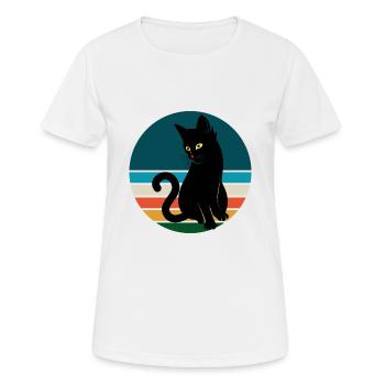 Schwarze Katze sitzen Retro Sonnenuntergang - Frauen T-Shirt atmungsaktiv - Weiß - Vorne - AI Model Female 172 dark (172cm)