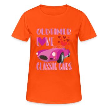 Oldtimer Love -classic cars - Frauen T-Shirt atmungsaktiv - Neonorange - Vorne - AI Model Female 172 dark (172cm)