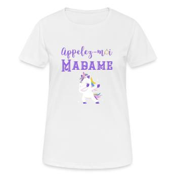 appelez moi madame licorne EVJF - T-shirt respirant Femme - blanc - Devant - AI Model Female 172 dark (172cm)