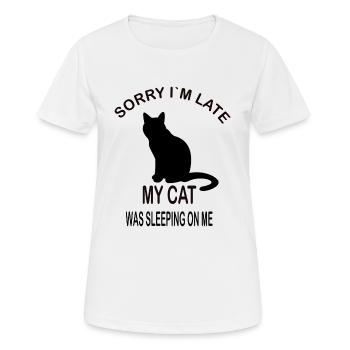 Désolé Je suis lam late my cat was sleeping on me Katzenfan - T-shirt respirant Femme - blanc - Devant - AI Model Female 172 dark (172cm)