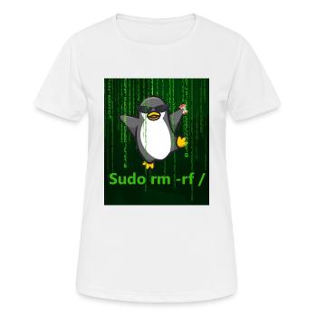 Pingouin Linux Sudo - T-shirt respirant Femme - blanc - Devant - AI Model Female 172 dark (172cm)