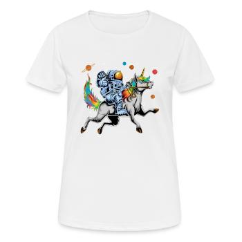 Astronaut reitet Einhorn - Frauen T-Shirt atmungsaktiv - Weiß - Vorne - AI Model Female 172 dark (172cm)