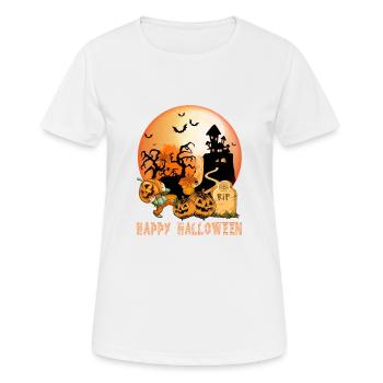 Halloween dwarf carries the pumpkin to the grave at night - Women's Breathable T-Shirt - white - Front - AI Model Female 172 dark (172cm)