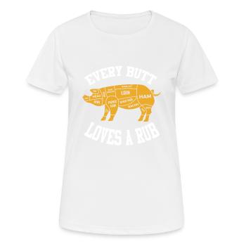 Chaque fesse aime un frottement drôle de bbq Butt Rub - T-shirt respirant Femme - blanc - Devant - AI Model Female 172 dark (172cm)