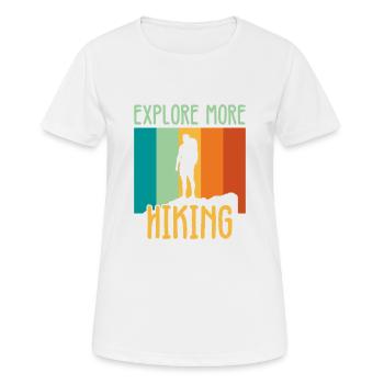 Explore more hiking - Frauen T-Shirt atmungsaktiv - Weiß - Vorne - AI Model Female 172 dark (172cm)